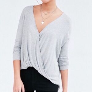 Gray V-Neck Urban Outfitters Silence & Noise Stretch Wrap Top [Small]